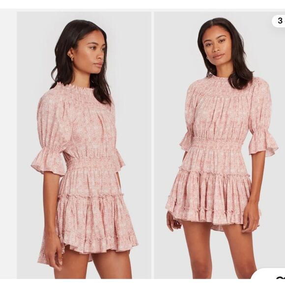 EUC MISA Los Angeles Darla Dress Washed Tile Mini Ruffle Tiered Pink Sz: S - Picture 4 of 12